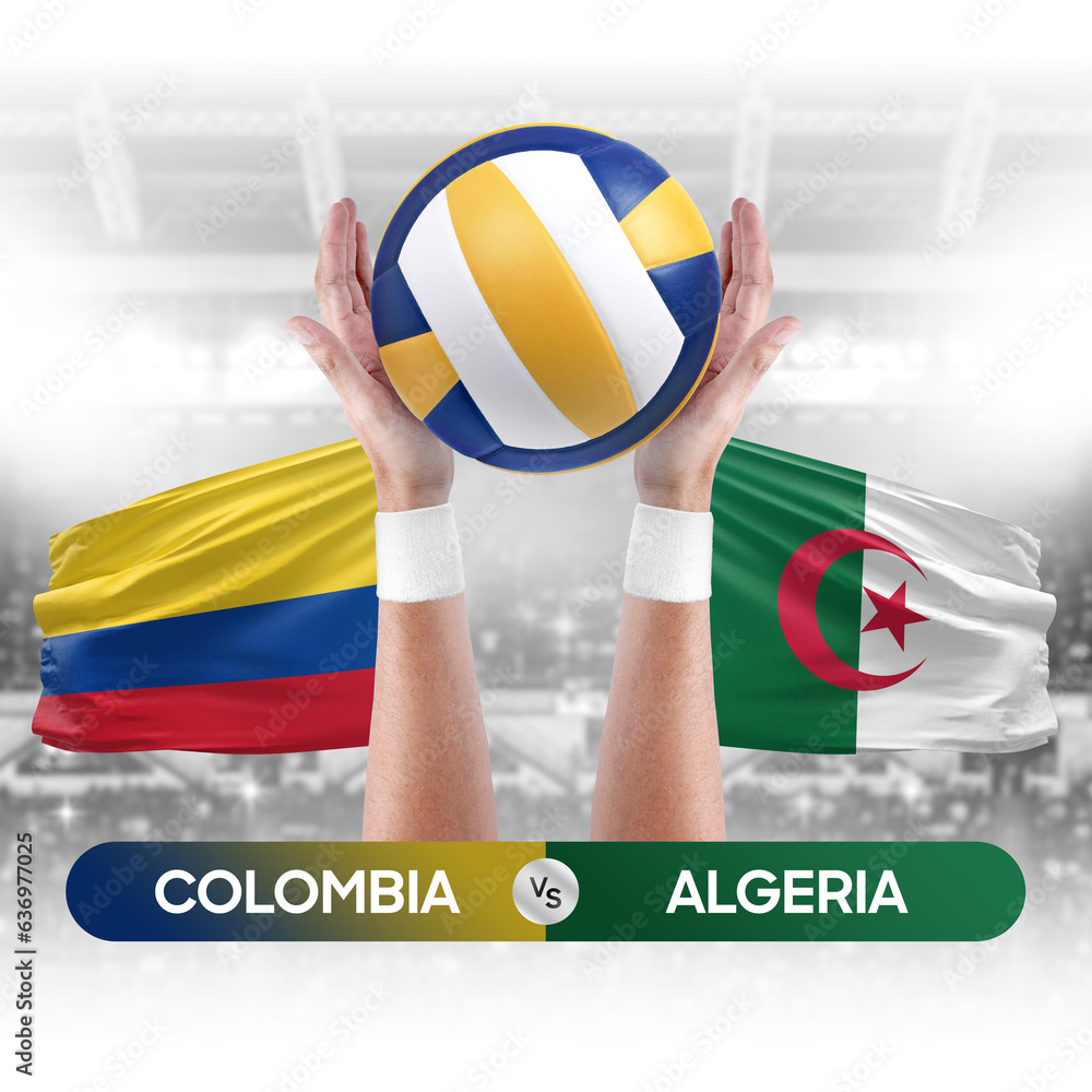 Colombia vs Algeria national teams volleyball volley ball match competition concept.