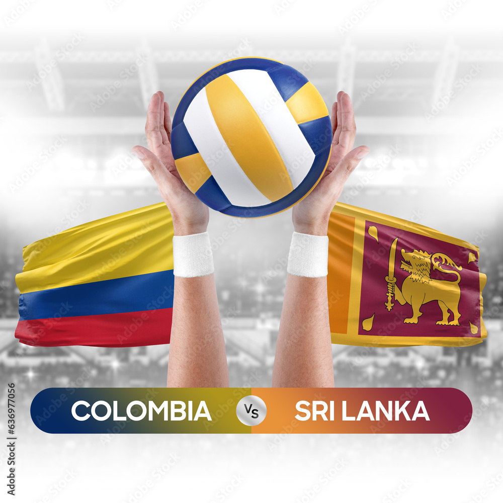 Colombia vs Sri Lanka national teams volleyball volley ball match competition concept.