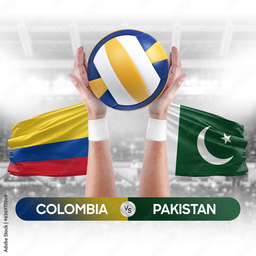 Colombia vs Pakistan national teams volleyball volley ball match competition concept.