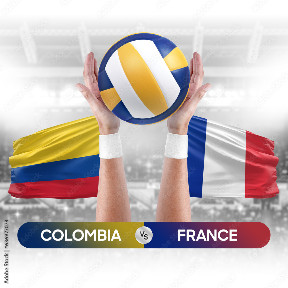 Colombia vs France national teams volleyball volley ball match competition concept.