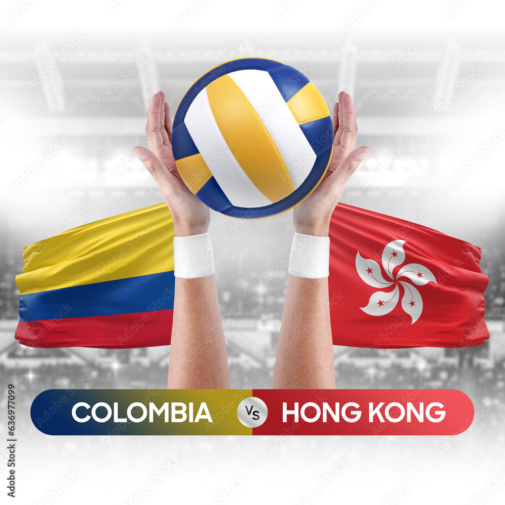 Colombia vs Hong Kong national teams volleyball volley ball match competition concept.