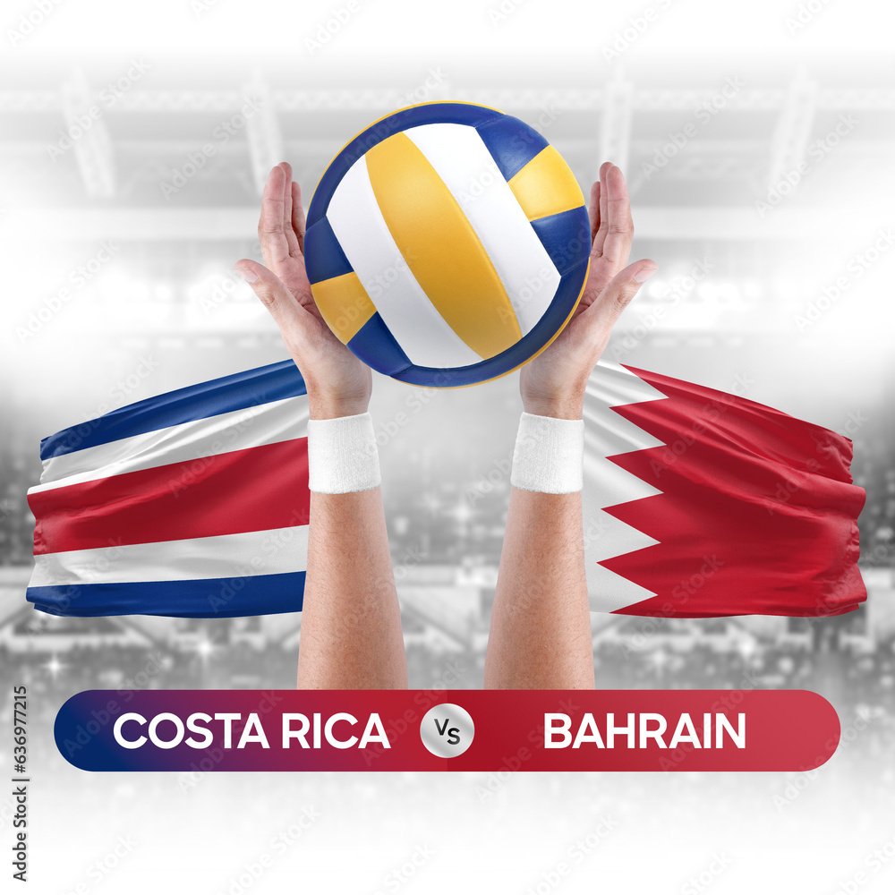 Costa Rica vs Bahrain national teams volleyball volley ball match competition concept.