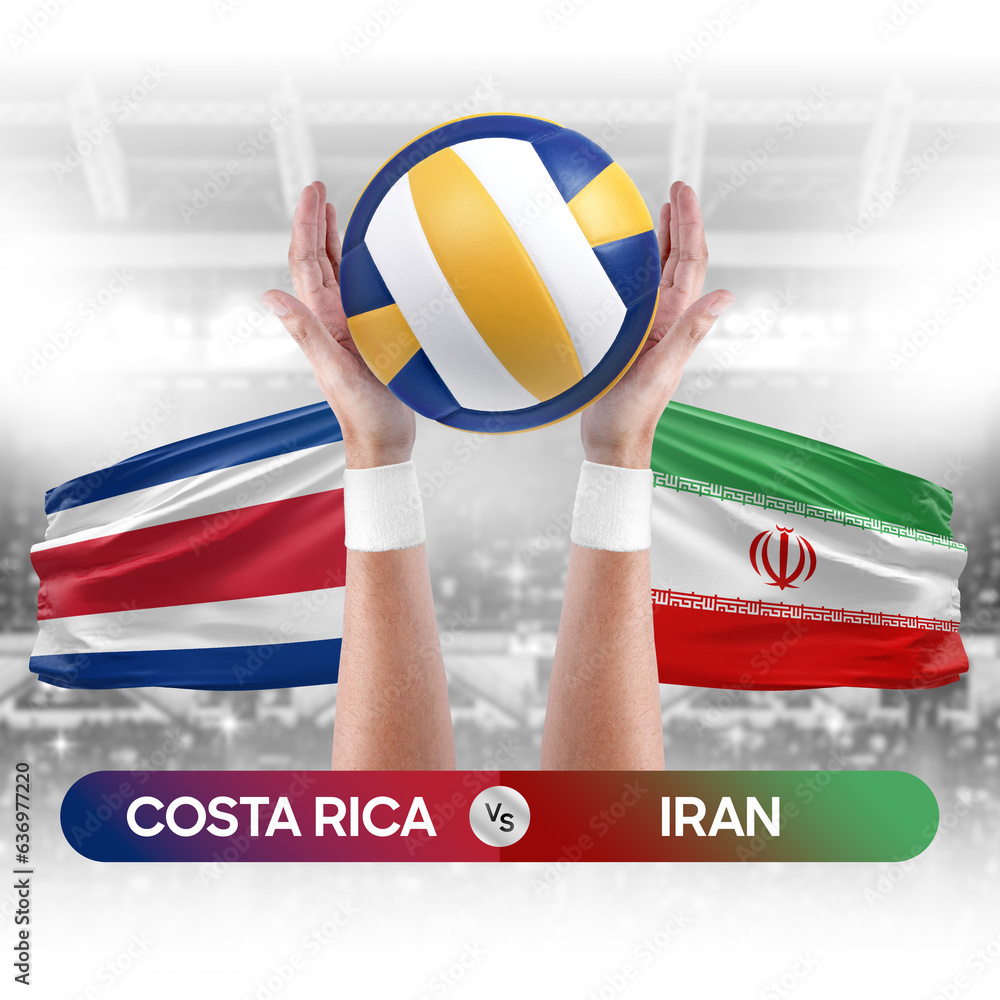 Costa Rica vs Iran national teams volleyball volley ball match competition concept.