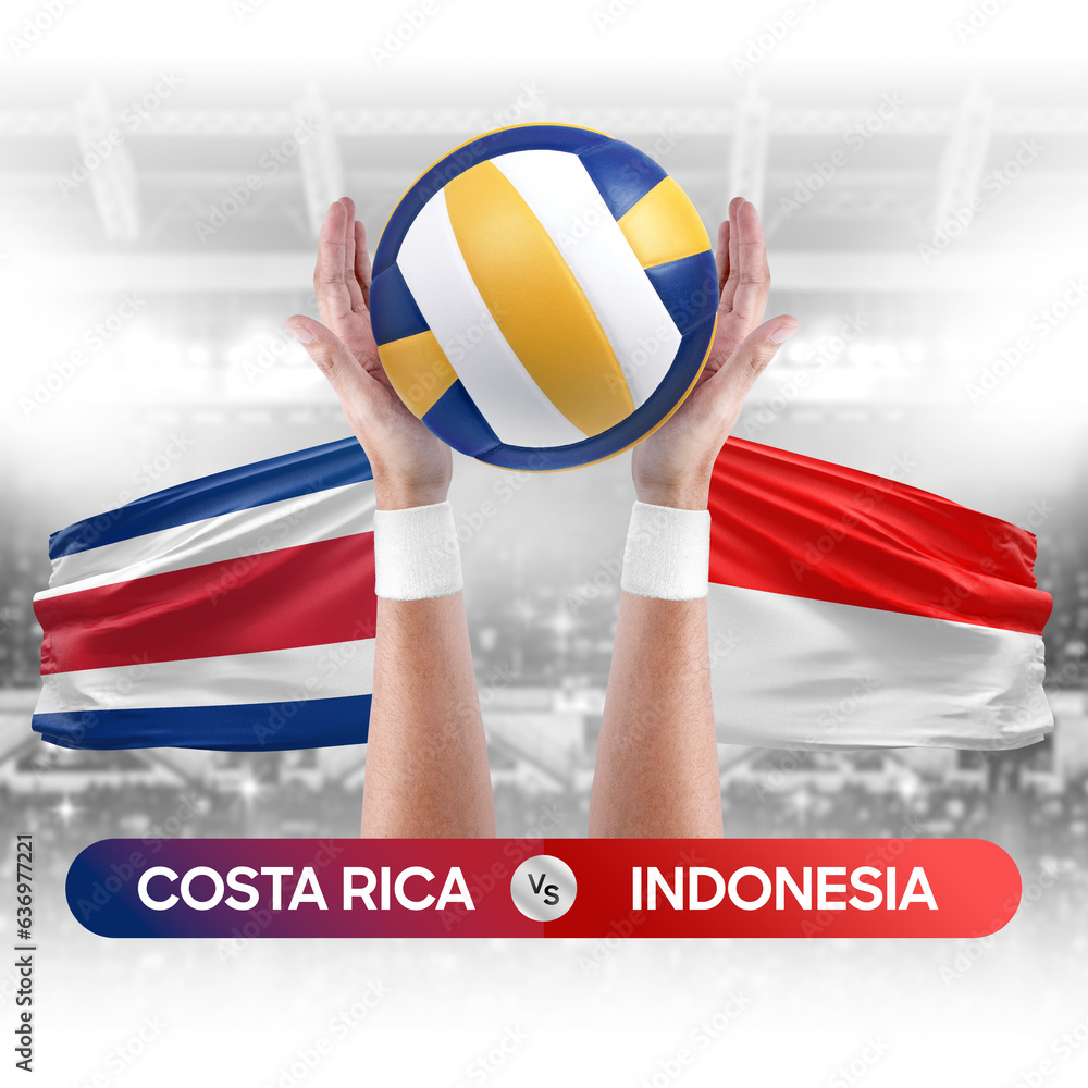 Costa Rica vs Indonesia national teams volleyball volley ball match competition concept.