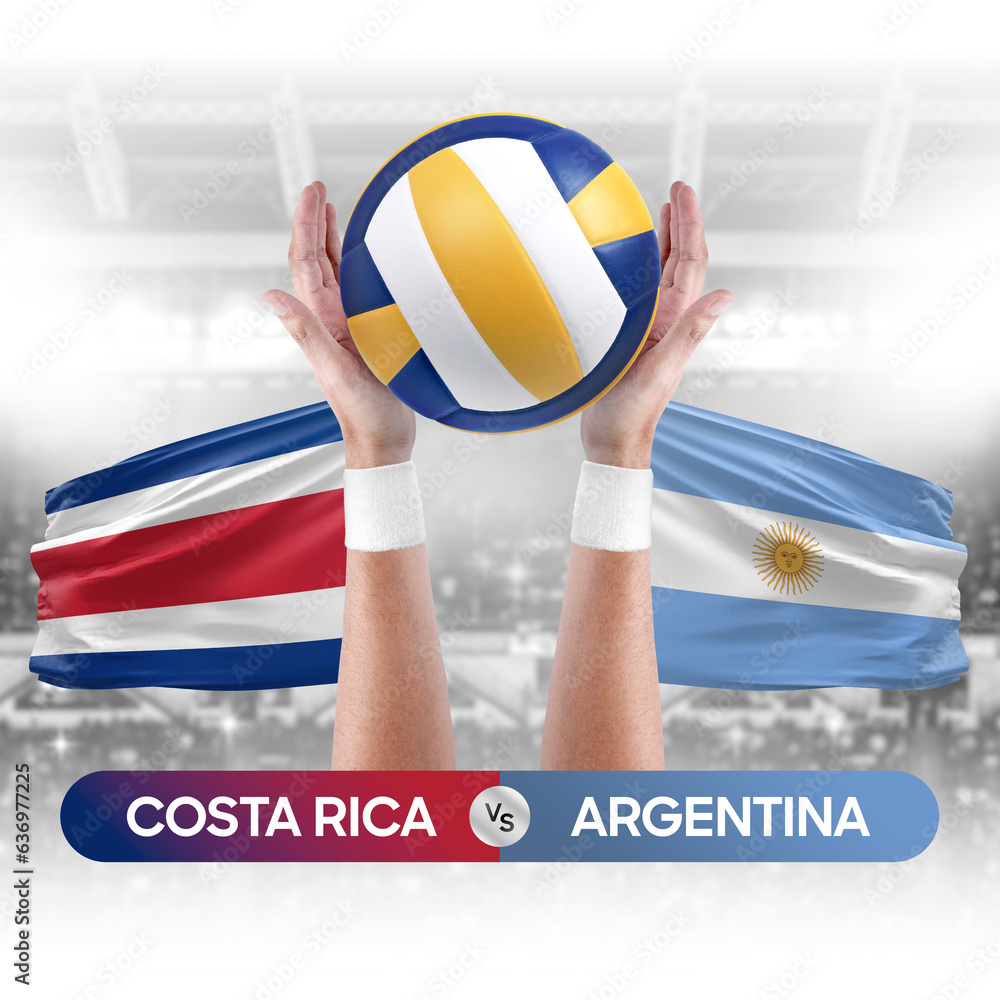 Costa Rica vs Argentina national teams volleyball volley ball match competition concept.