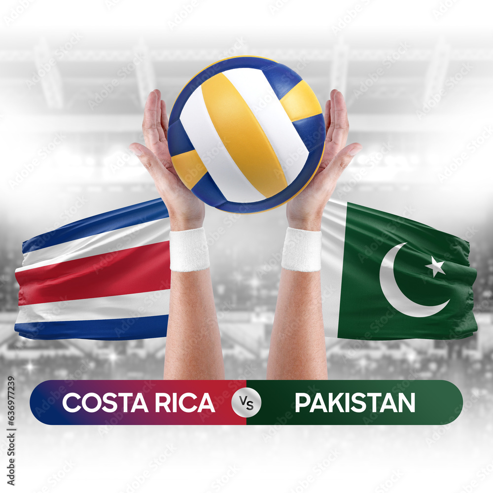 Costa Rica vs Pakistan national teams volleyball volley ball match competition concept.
