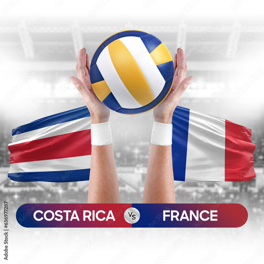 Costa Rica vs France national teams volleyball volley ball match competition concept.