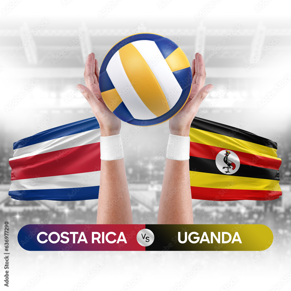 Costa Rica vs Uganda national teams volleyball volley ball match competition concept.