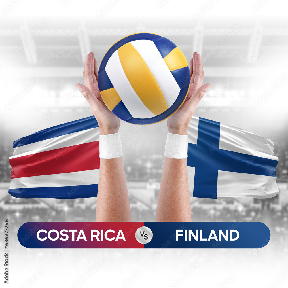 Costa Rica vs Finland national teams volleyball volley ball match competition concept.