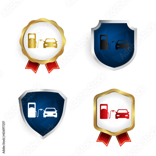 Abstract Car at Gaz Station Badge and Label Collection