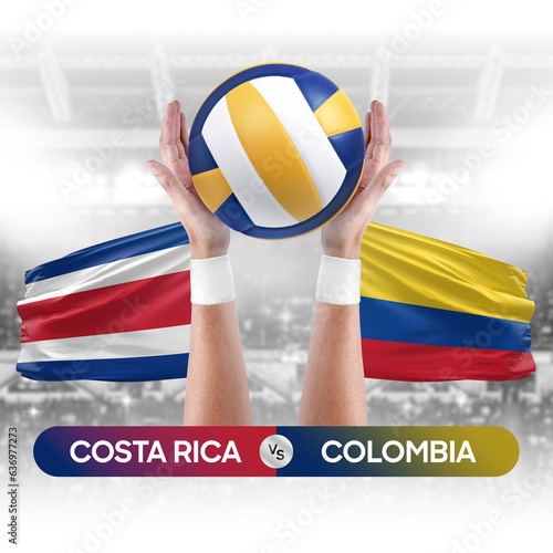 Costa Rica vs Colombia national teams volleyball volley ball match competition concept.