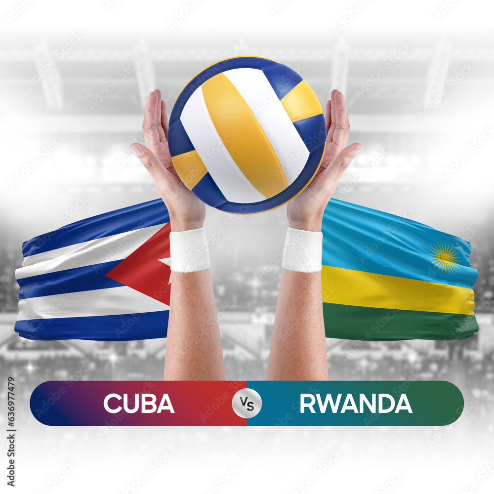 Cuba vs Rwanda national teams volleyball volley ball match competition concept.