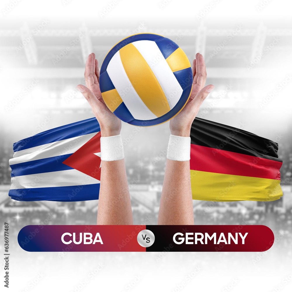 Cuba vs Germany national teams volleyball volley ball match competition concept.