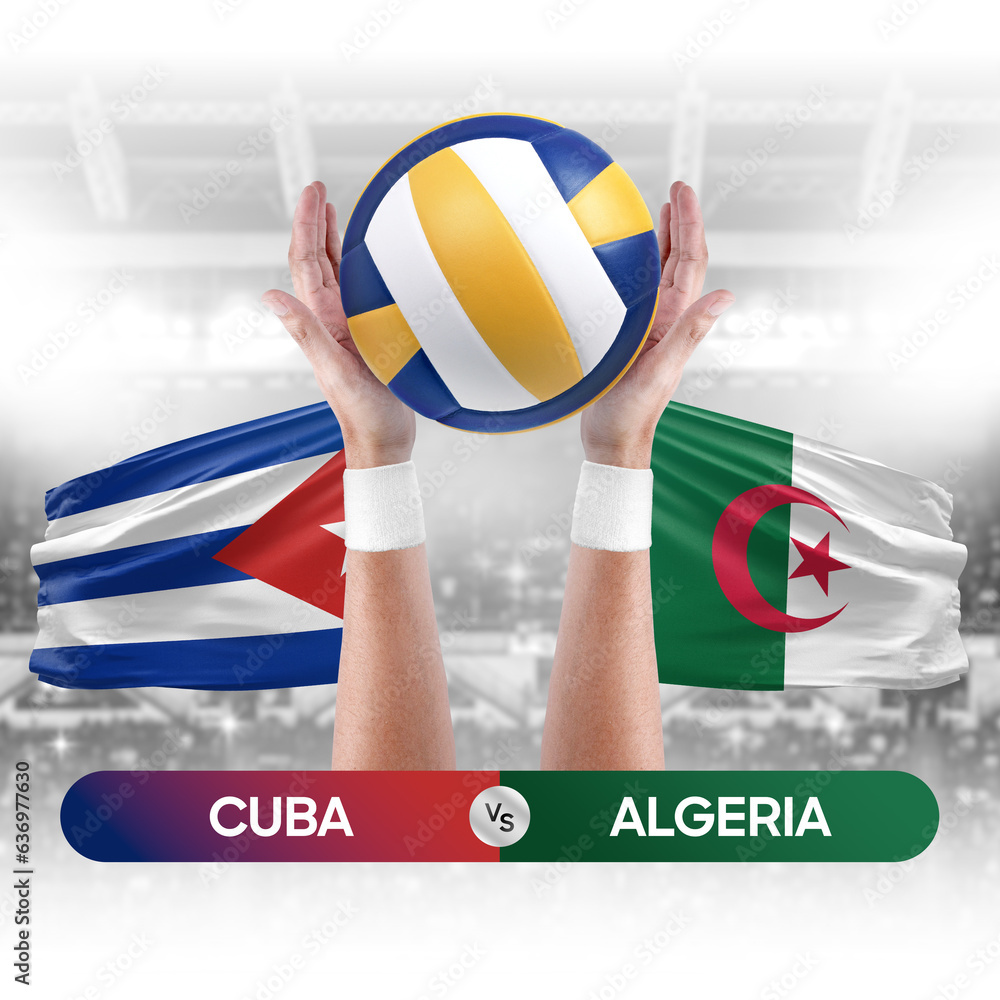 Cuba vs Algeria national teams volleyball volley ball match competition concept.