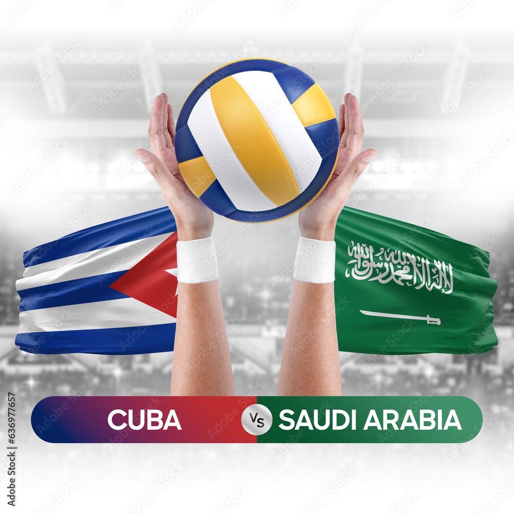 Cuba vs Saudi Arabia national teams volleyball volley ball match competition concept.