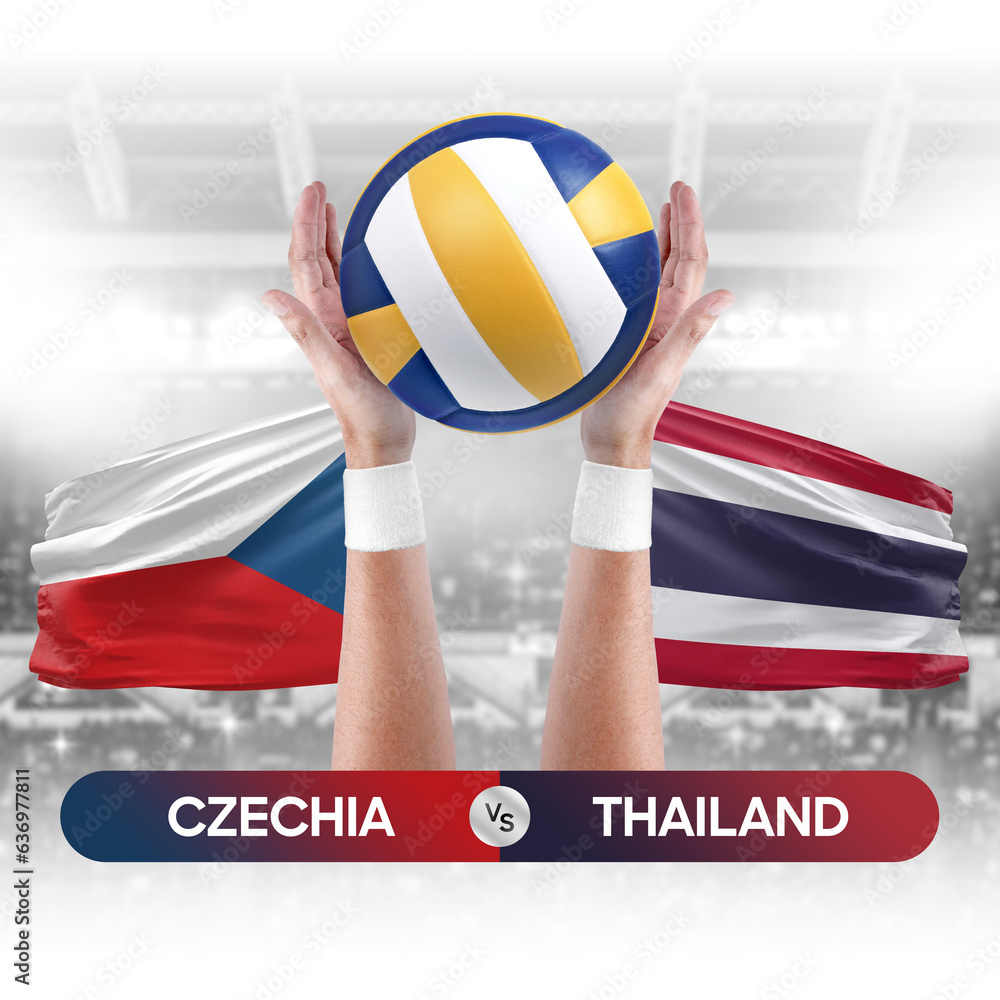 Czechia vs Thailand national teams volleyball volley ball match competition concept.