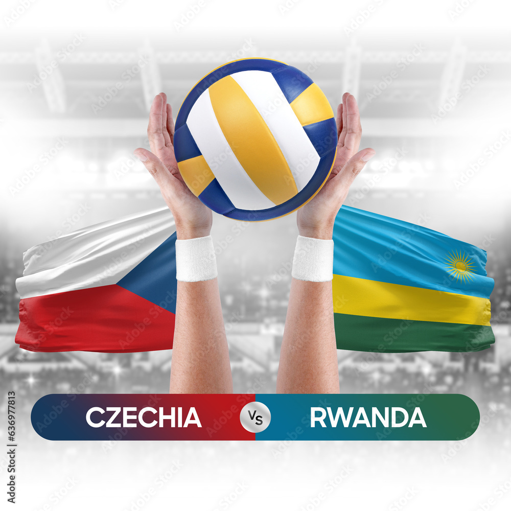 Czechia vs Rwanda national teams volleyball volley ball match competition concept.