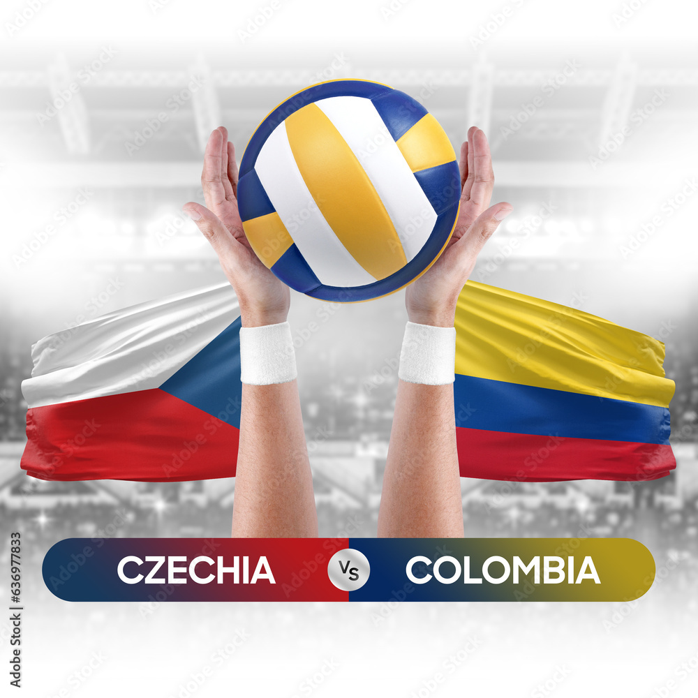 Czechia vs Colombia national teams volleyball volley ball match competition concept.