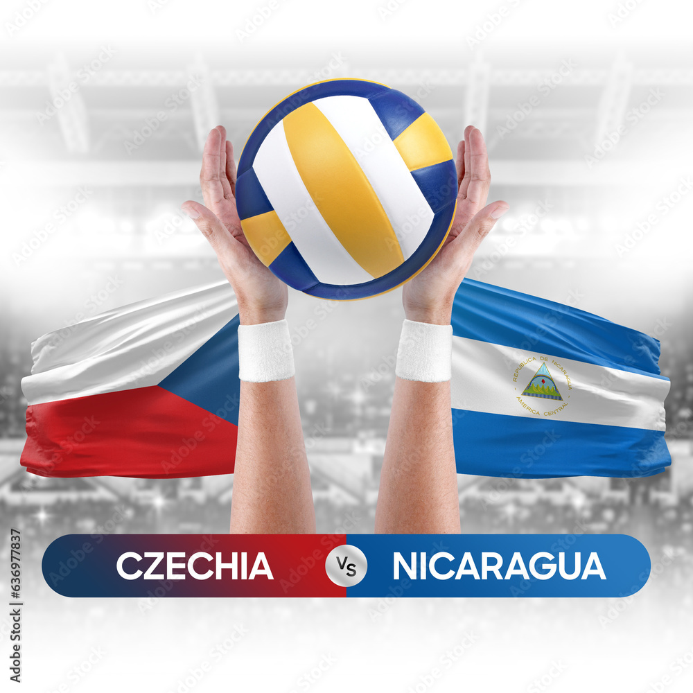 Czechia vs Nicaragua national teams volleyball volley ball match competition concept.