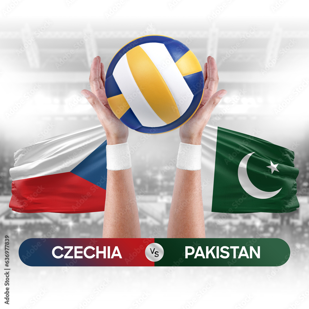 Czechia vs Pakistan national teams volleyball volley ball match competition concept.