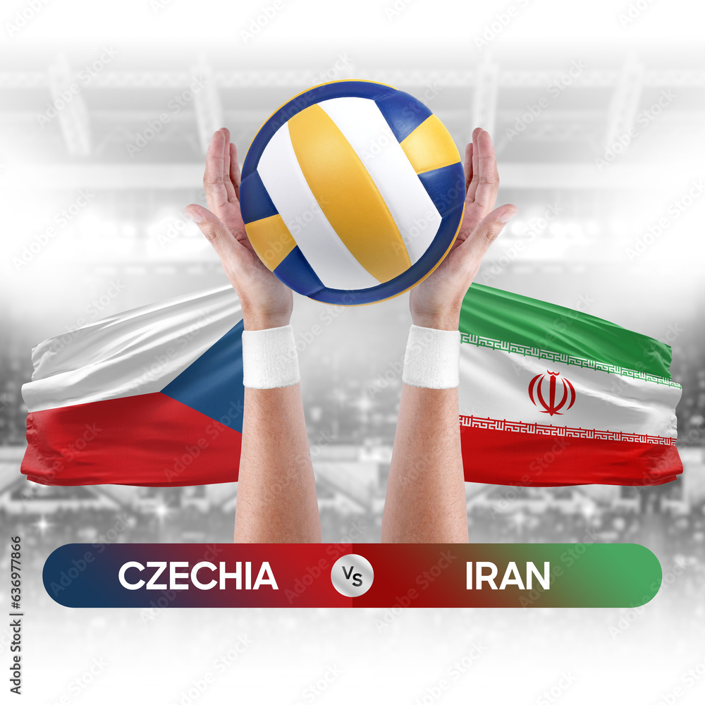 Czechia vs Iran national teams volleyball volley ball match competition concept.