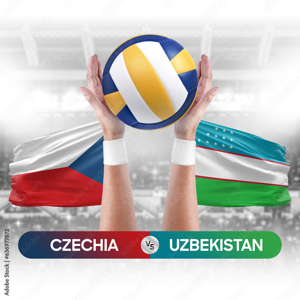 Czechia vs Uzbekistan national teams volleyball volley ball match competition concept.