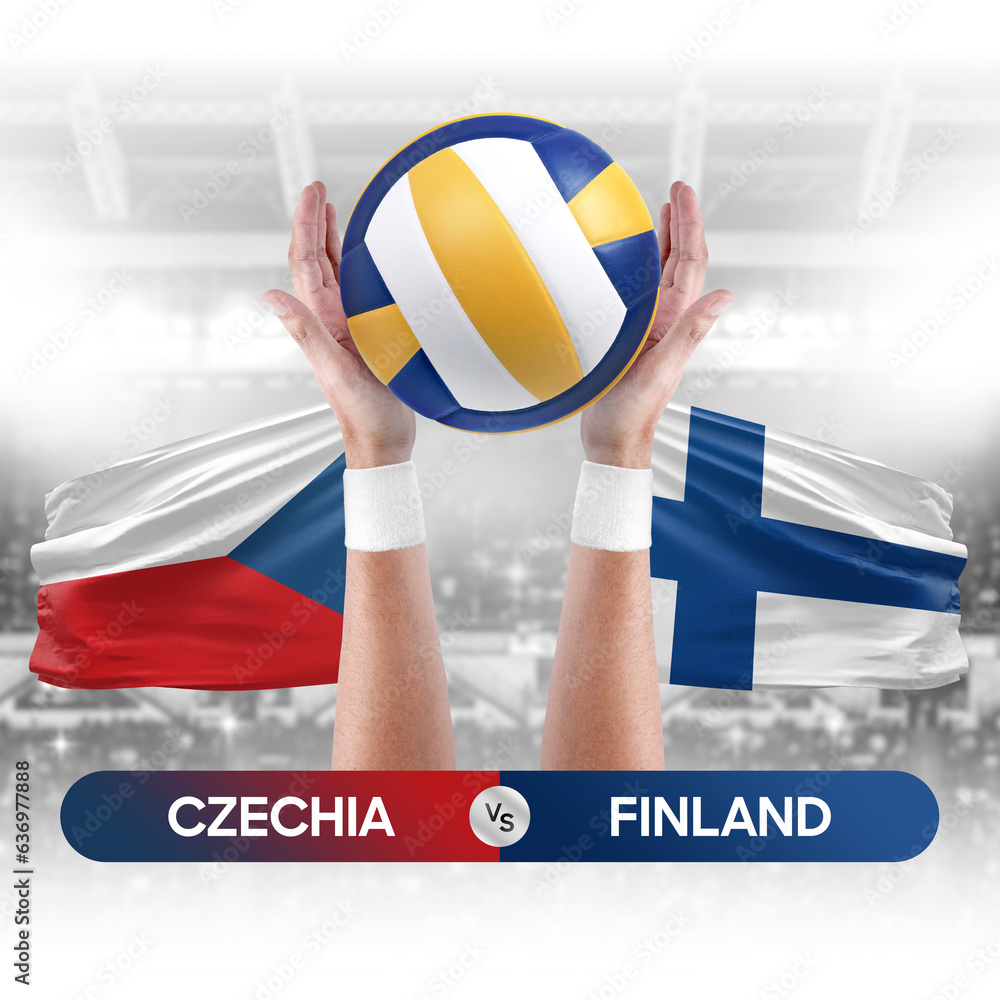 Czechia vs Finland national teams volleyball volley ball match competition concept.