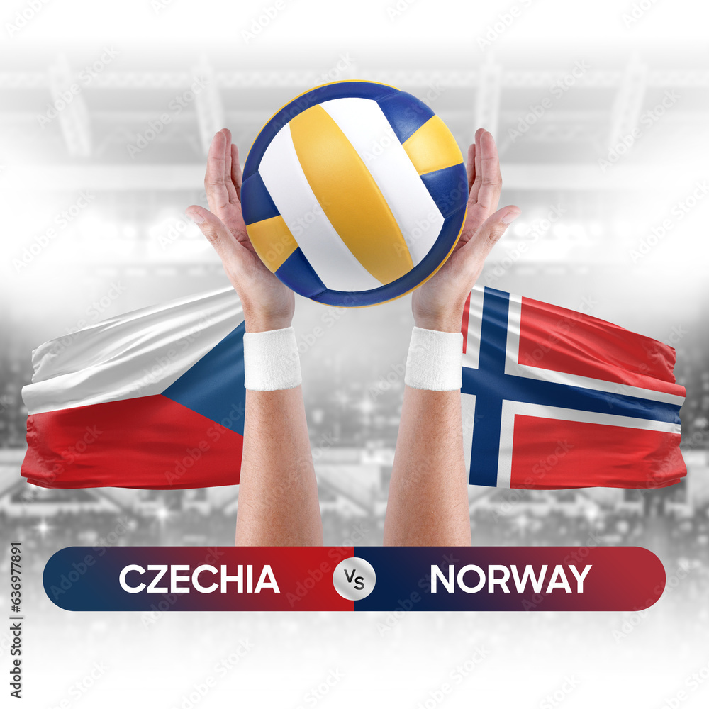 Czechia vs Norway national teams volleyball volley ball match competition concept.
