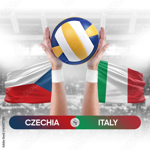 Czechia vs Italy national teams volleyball volley ball match competition concept.