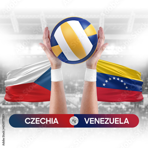 Czechia vs Venezuela national teams volleyball volley ball match competition concept.
