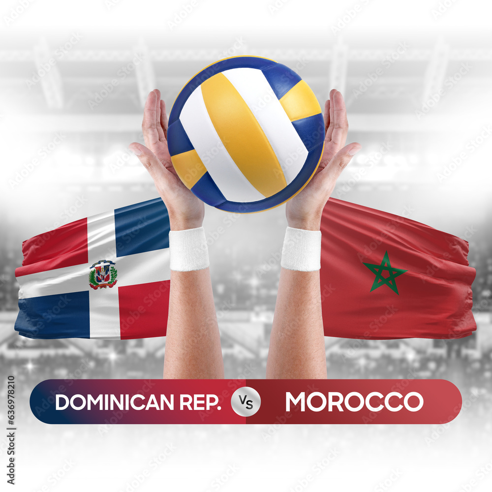 Dominican Republic vs Morocco national teams volleyball volley ball match competition concept.