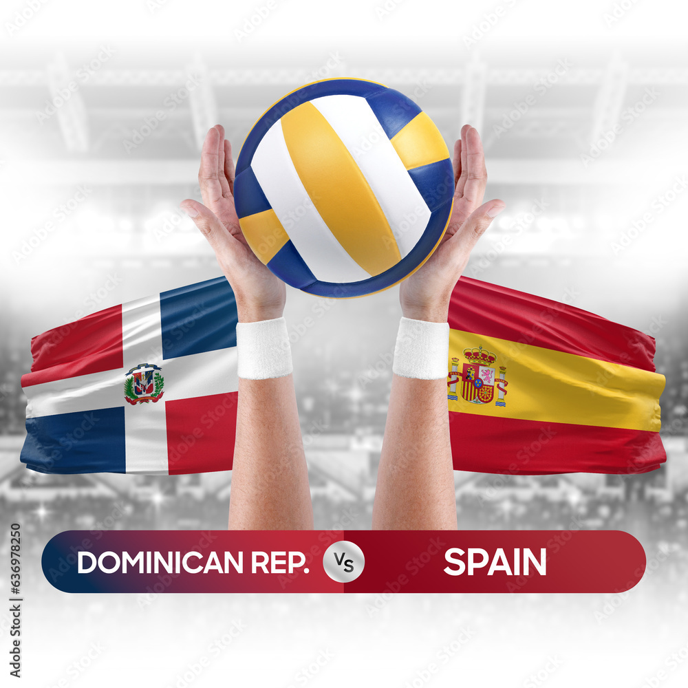 Dominican Republic vs Spain national teams volleyball volley ball match competition concept.