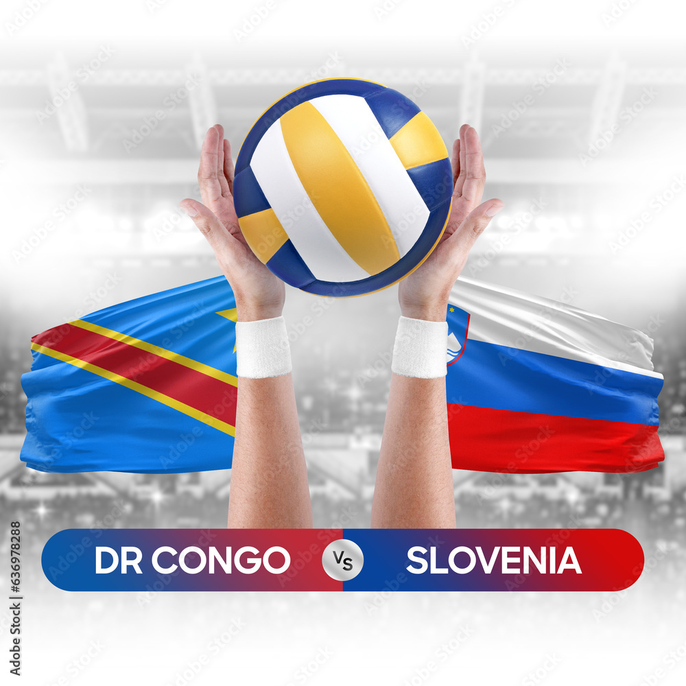 Dr Congo vs Slovenia national teams volleyball volley ball match competition concept.