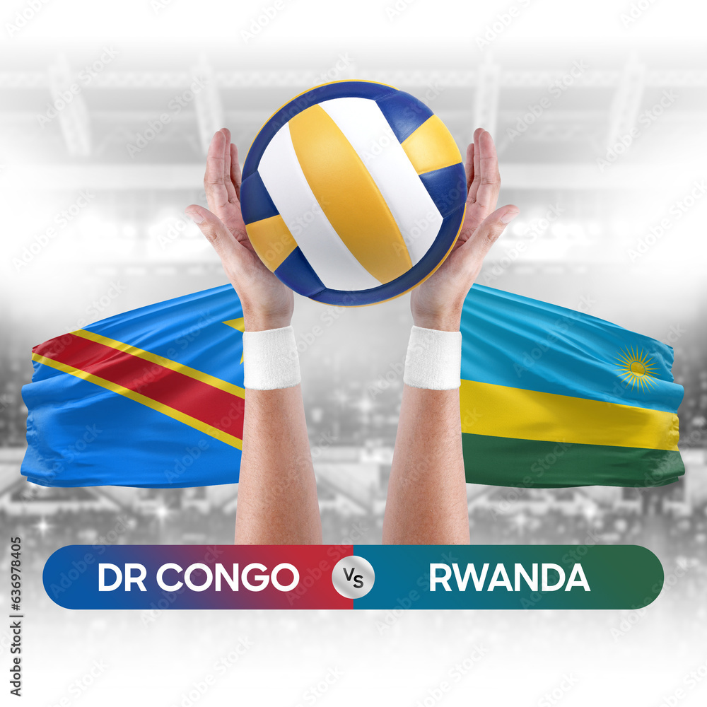 Dr Congo vs Rwanda national teams volleyball volley ball match competition concept.