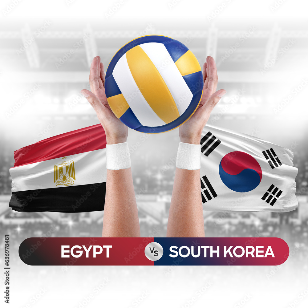 Egypt vs South Korea national teams volleyball volley ball match competition concept.