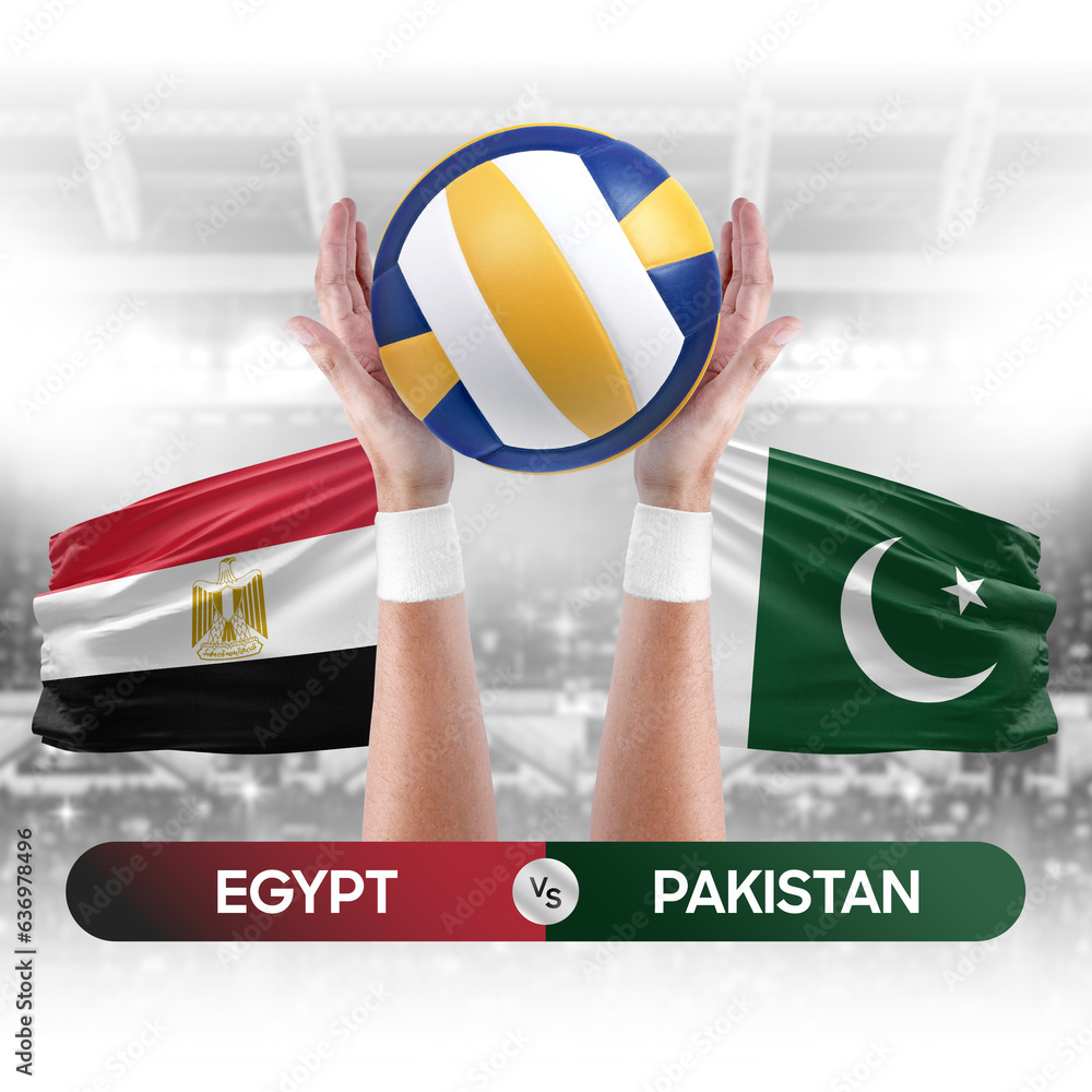 Egypt vs Pakistan national teams volleyball volley ball match competition concept.