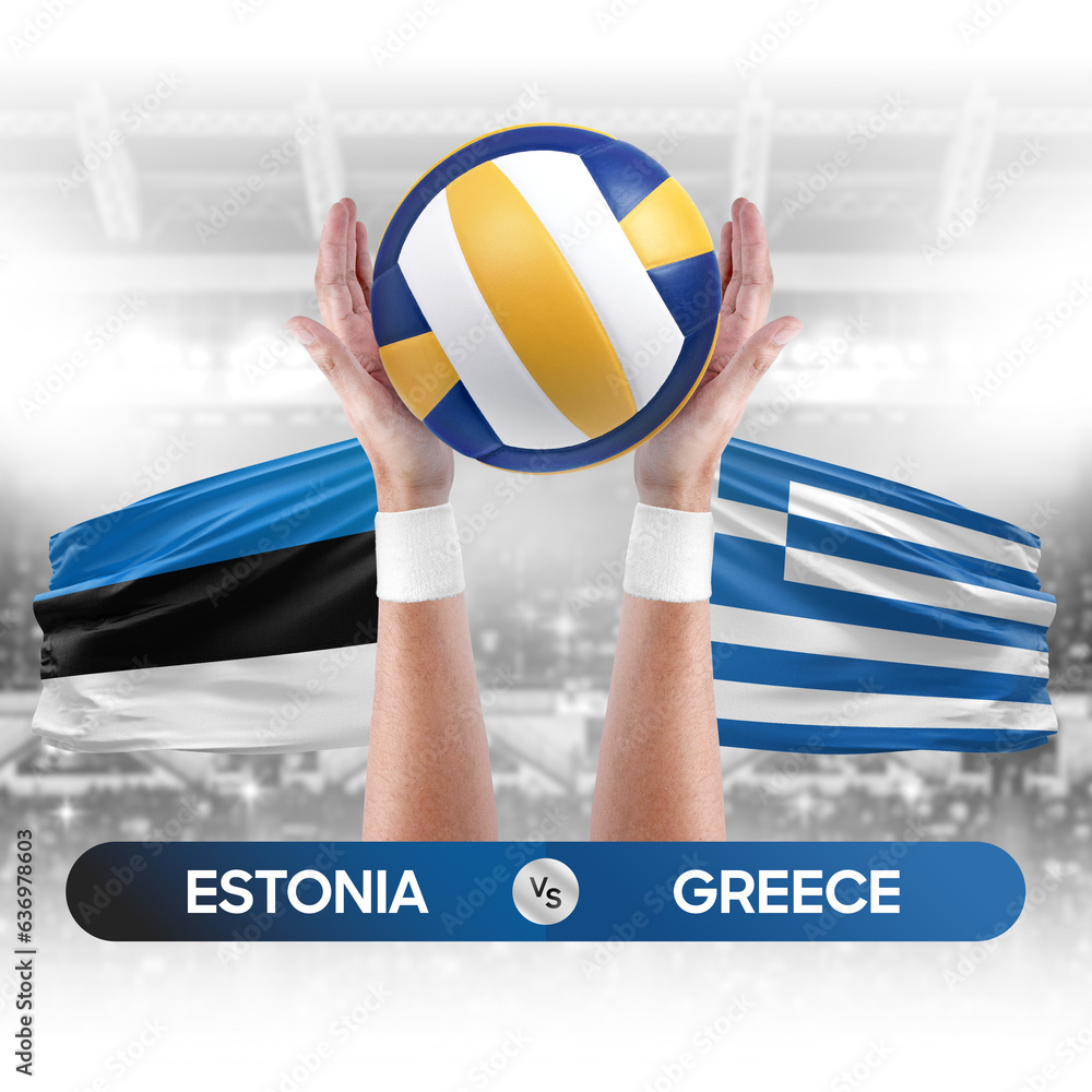 Estonia vs Greece national teams volleyball volley ball match competition concept.