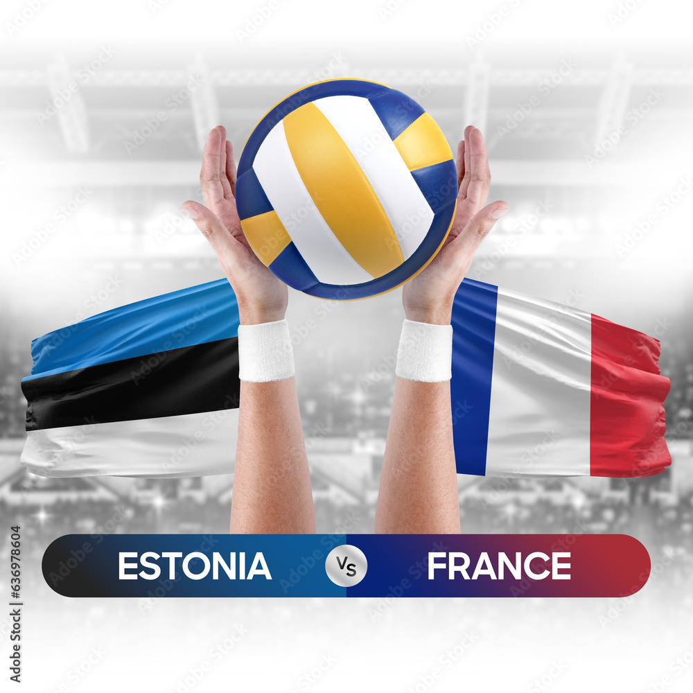 Estonia vs France national teams volleyball volley ball match competition concept.