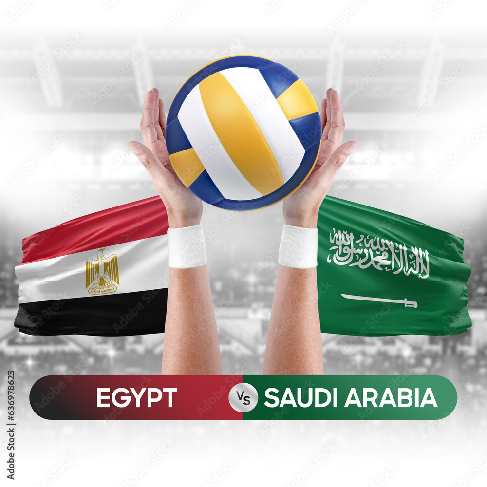 Egypt vs Saudi Arabia national teams volleyball volley ball match competition concept.