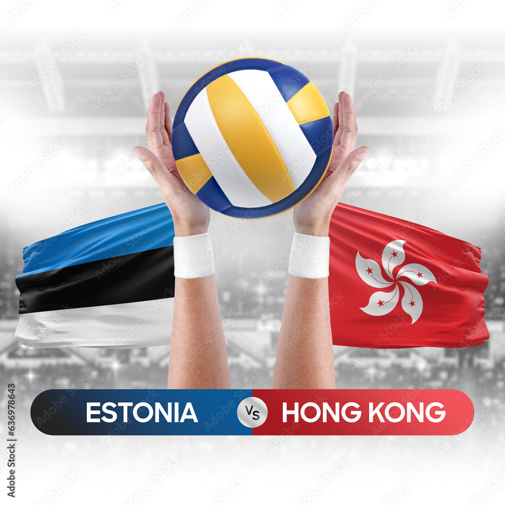 Estonia vs Hong Kong national teams volleyball volley ball match competition concept.