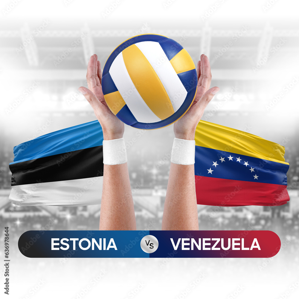 Estonia vs Venezuela national teams volleyball volley ball match competition concept.