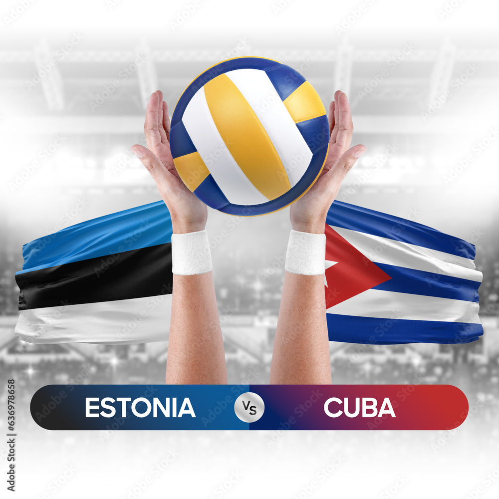 Estonia vs Cuba national teams volleyball volley ball match competition concept.