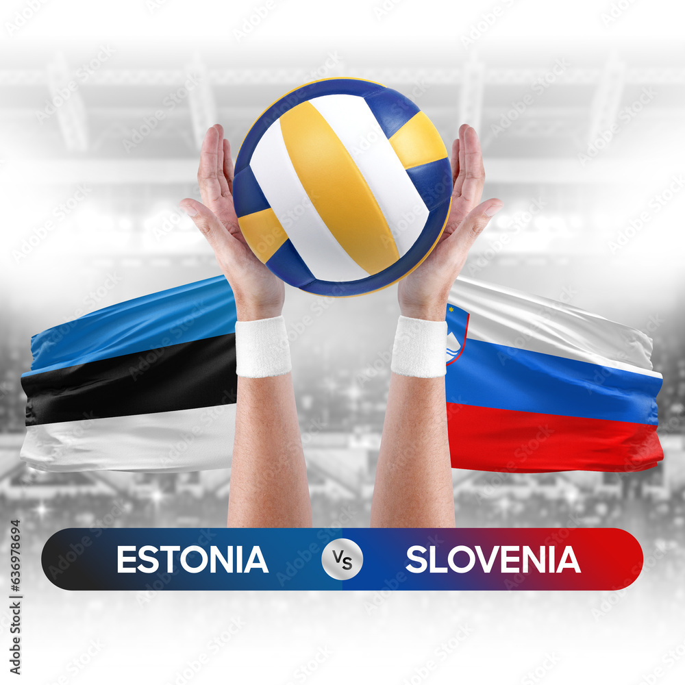Estonia vs Slovenia national teams volleyball volley ball match competition concept.