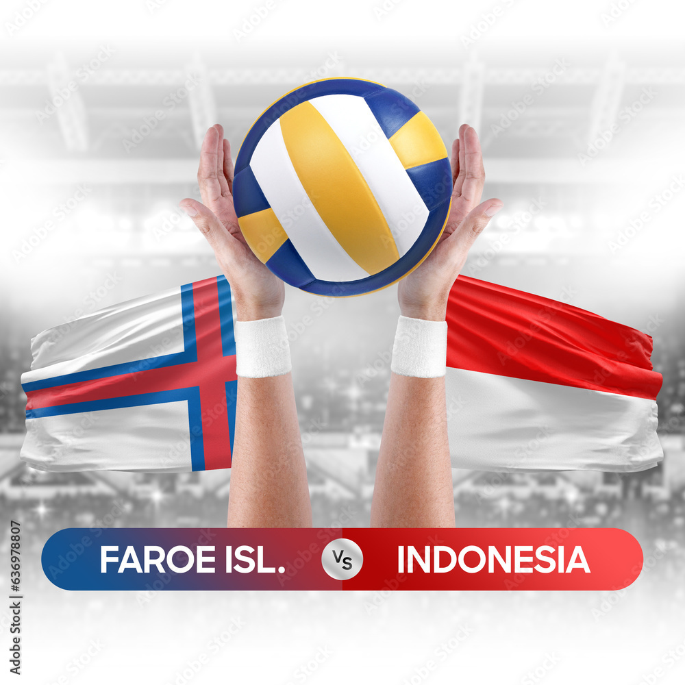 Faroe Islands vs Indonesia national teams volleyball volley ball match competition concept.