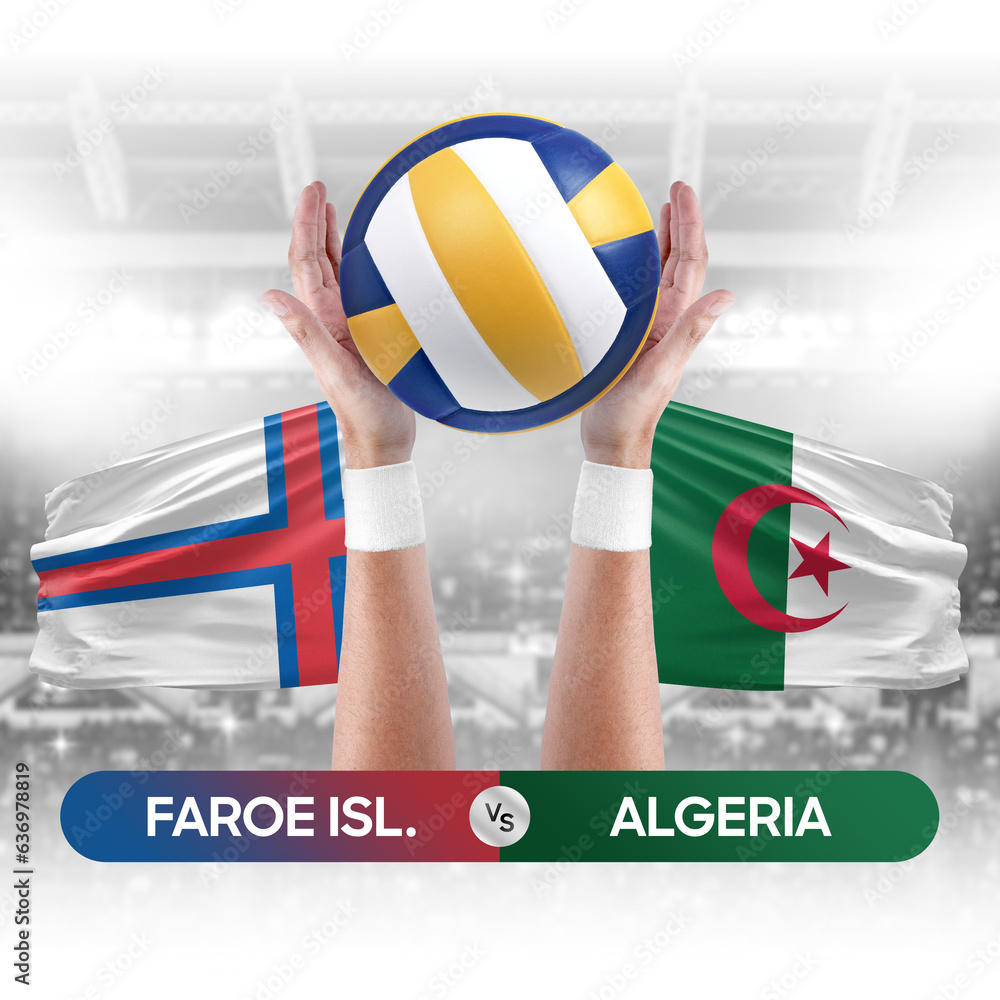Faroe Islands vs Algeria national teams volleyball volley ball match competition concept.