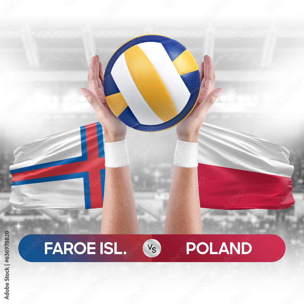 Faroe Islands vs Poland national teams volleyball volley ball match competition concept.