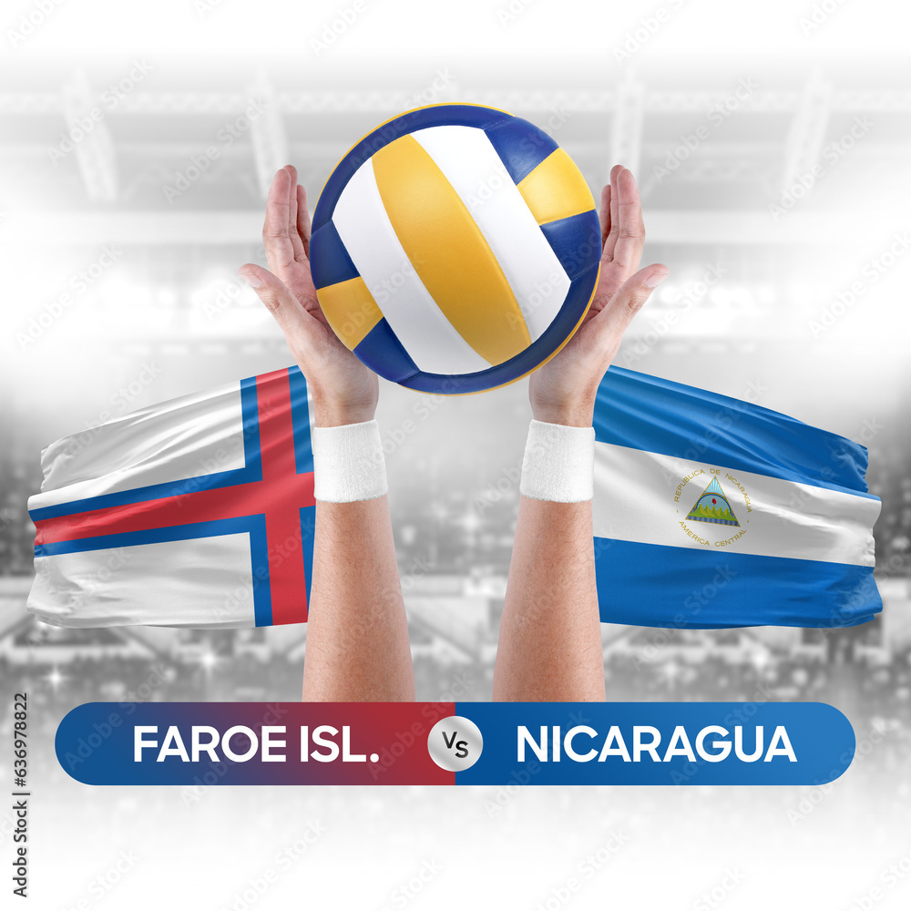 Faroe Islands vs Nicaragua national teams volleyball volley ball match competition concept.