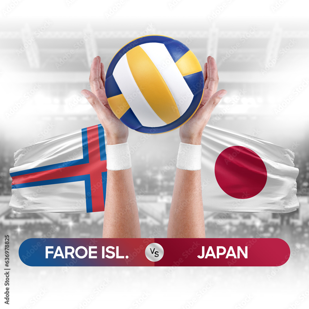 Faroe Islands vs Japan national teams volleyball volley ball match competition concept.