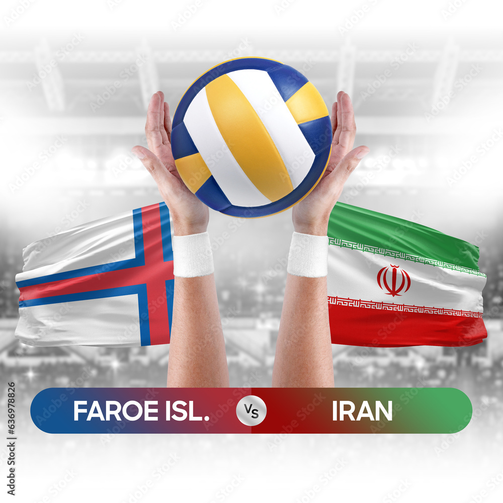 Faroe Islands vs Iran national teams volleyball volley ball match competition concept.