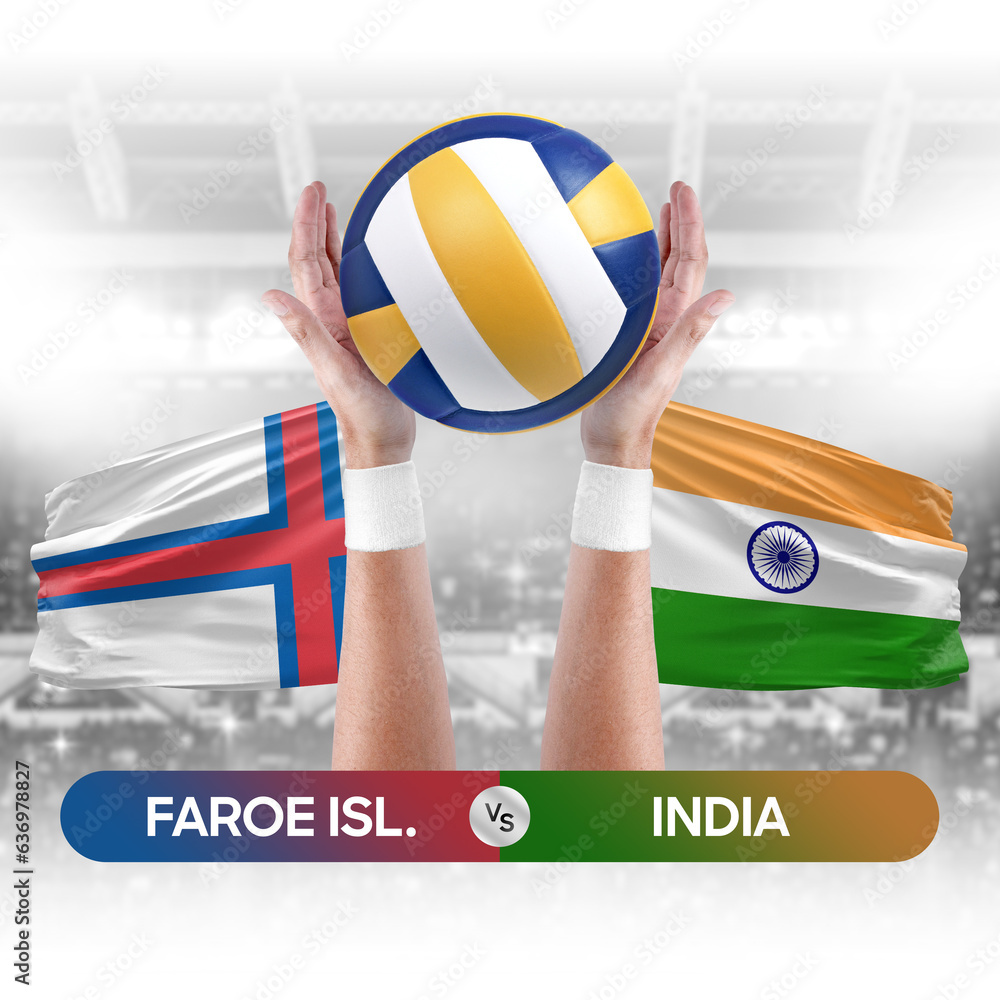 Faroe Islands vs India national teams volleyball volley ball match competition concept.